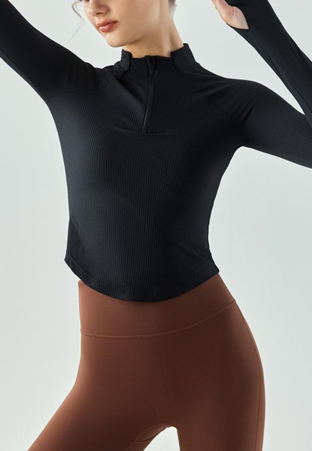 Black Quarter Zip Knit Sports Top