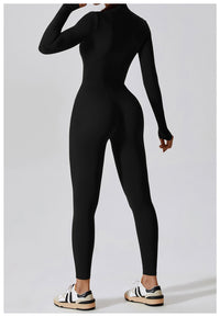 Zipper Long Sleeved Fitness Training Workout Bodysuit