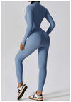 Side view of Zipper Long Sleeved Fitness Training Workout Bodysuit