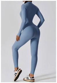 Side view of Zipper Long Sleeved Fitness Training Workout Bodysuit