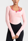 Pink Double Layer Henley Crop Top