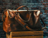 Close up of Benjamin Leather Duffle Bag