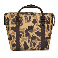 Side view of camo White Wing Waxed Canvas Large Cooler by Mission Mercantile Leather Goods