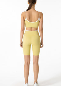 View of the back of yellow Longline Contrast Sports Bra