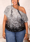 Plus Size One Shoulder Sequin Top by Anna-Kaci