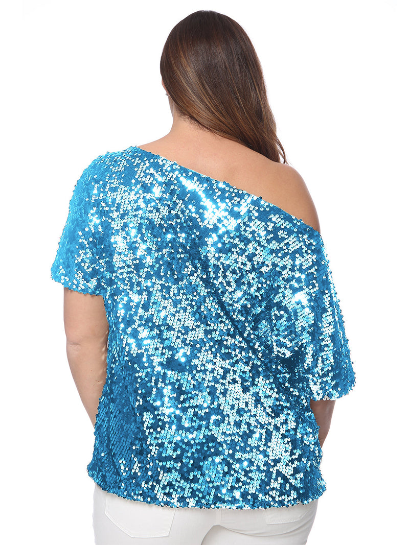 Plus Size One Shoulder Sequin Top by Anna-Kaci