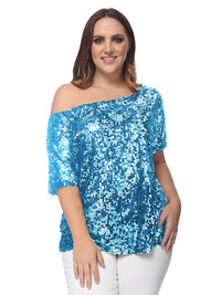 Plus Size One Shoulder Sequin Top by Anna-Kaci