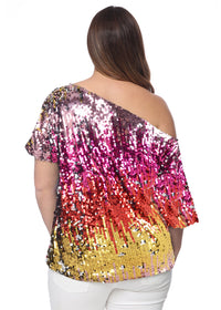 Plus Size One Shoulder Sequin Top by Anna-Kaci