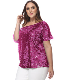 Plus Size One Shoulder Sequin Top by Anna-Kaci