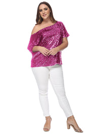 Plus Size One Shoulder Sequin Top by Anna-Kaci