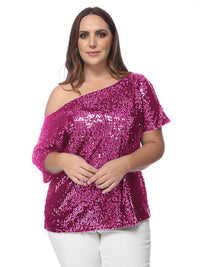 Plus Size One Shoulder Sequin Top by Anna-Kaci