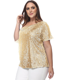 Plus Size One Shoulder Sequin Top by Anna-Kaci