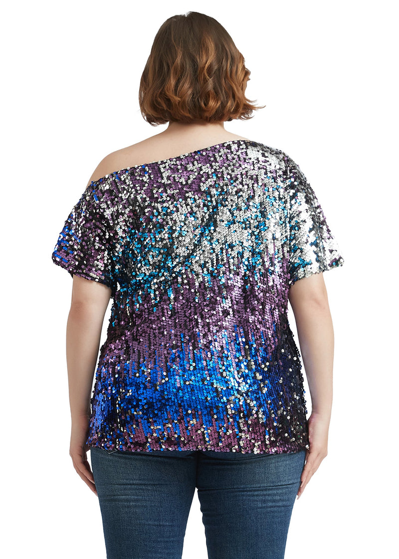 Plus Size One Shoulder Sequin Top by Anna-Kaci