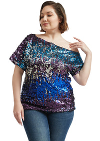 Plus Size One Shoulder Sequin Top by Anna-Kaci