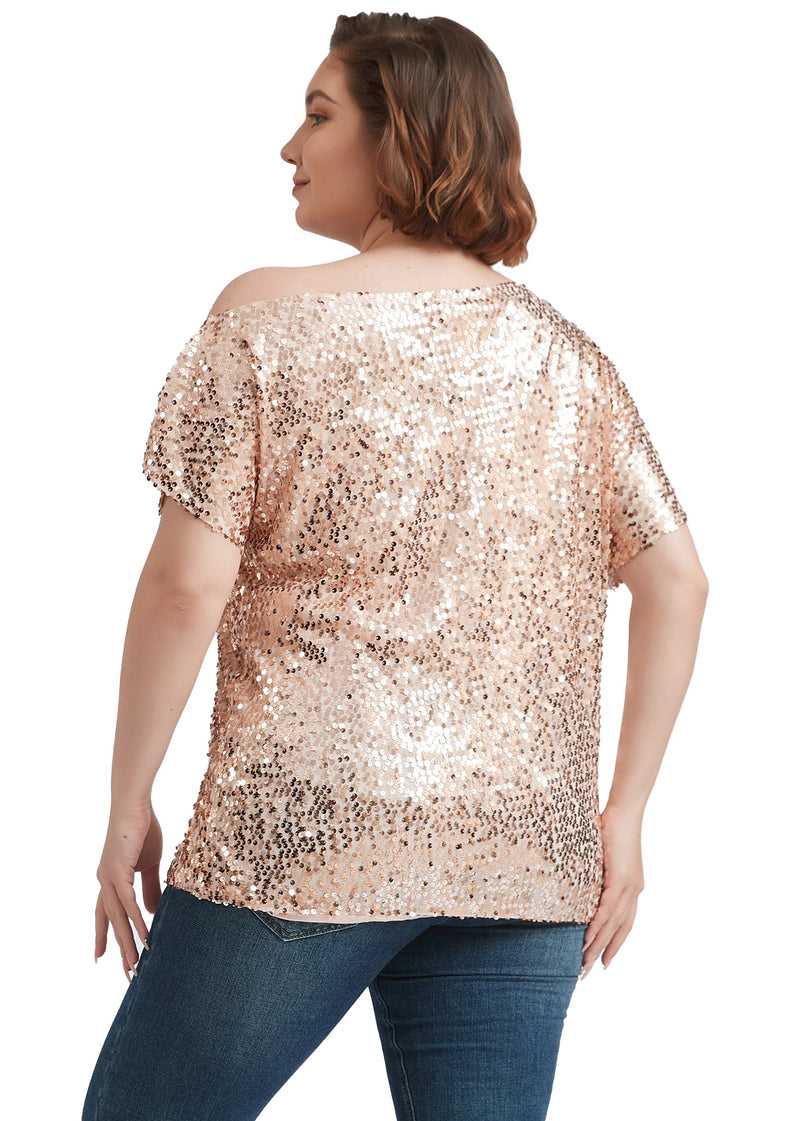 Plus Size One Shoulder Sequin Top by Anna-Kaci