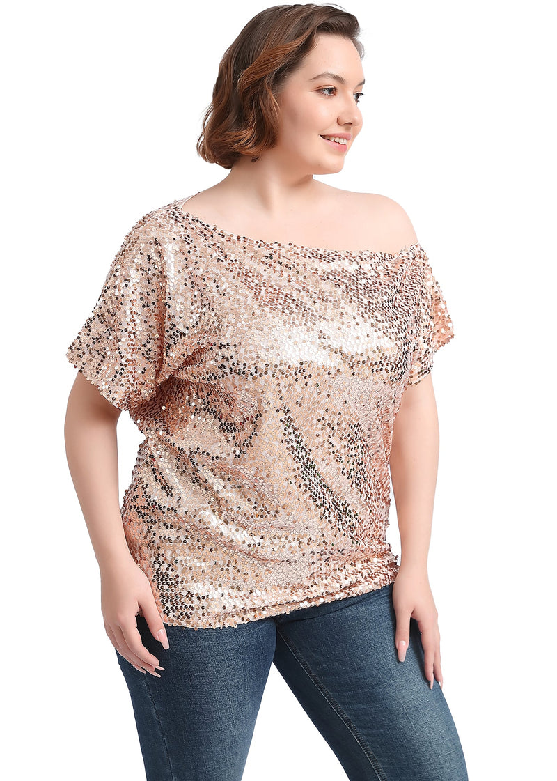 Plus Size One Shoulder Sequin Top by Anna-Kaci