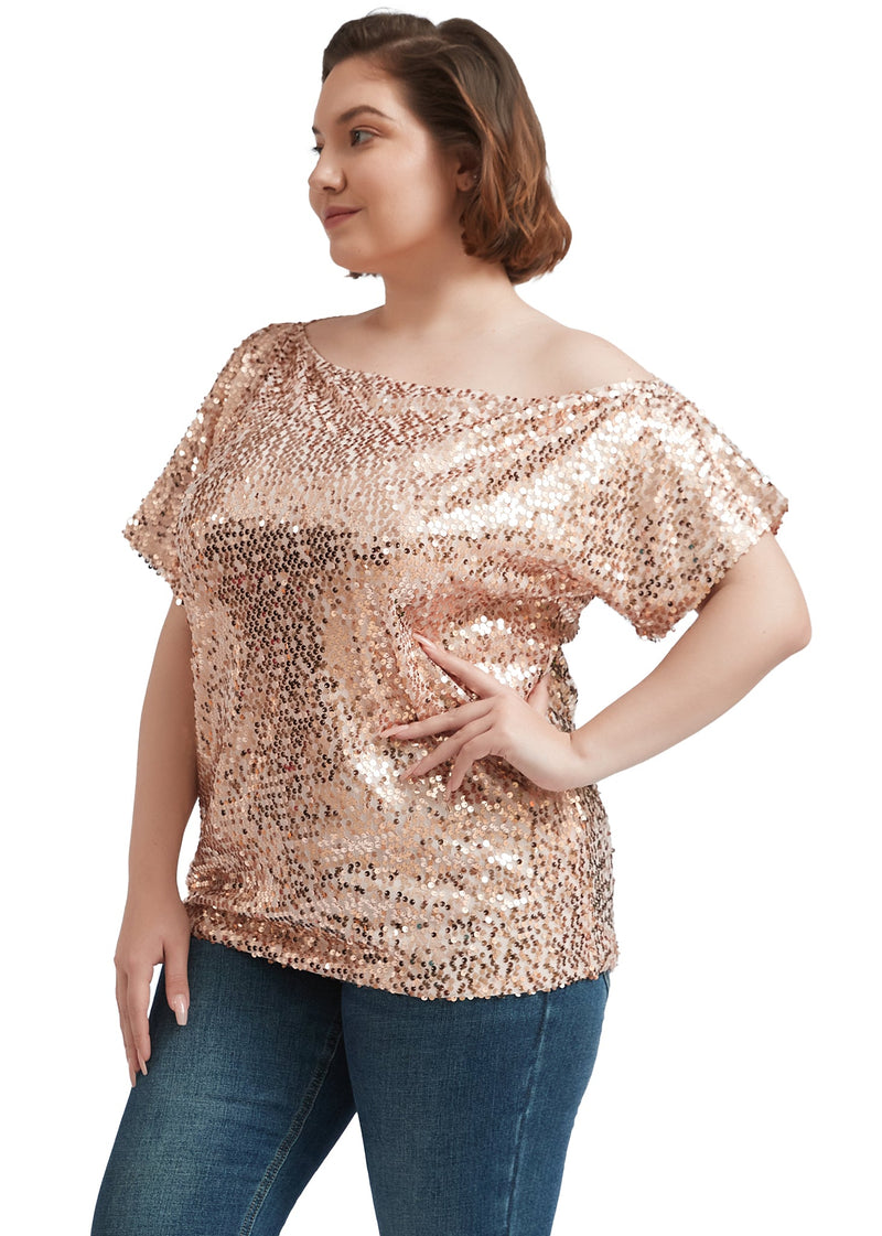 Plus Size One Shoulder Sequin Top by Anna-Kaci