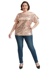 Plus Size One Shoulder Sequin Top by Anna-Kaci