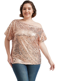 Plus Size One Shoulder Sequin Top by Anna-Kaci