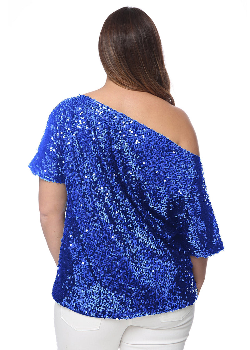 Plus Size One Shoulder Sequin Top by Anna-Kaci