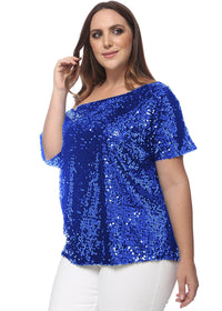 Plus Size One Shoulder Sequin Top by Anna-Kaci