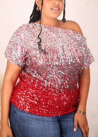 Plus Size One Shoulder Sequin Top by Anna-Kaci