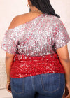 Plus Size One Shoulder Sequin Top by Anna-Kaci