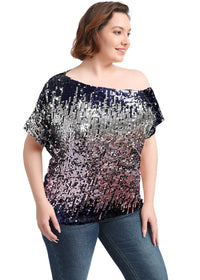 Plus Size One Shoulder Sequin Top by Anna-Kaci