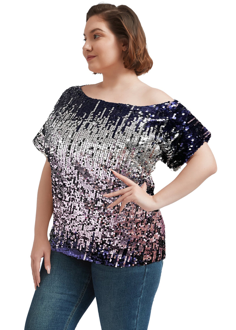 Plus Size One Shoulder Sequin Top by Anna-Kaci