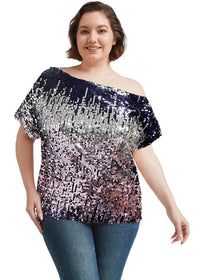 Plus Size One Shoulder Sequin Top by Anna-Kaci