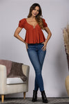 RUFFLED PLUGING SHORT PUFF SLEEVE TOP