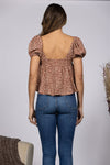 RUFFLED PLUGING SHORT PUFF SLEEVE TOP by Stylish Wholesale Inc