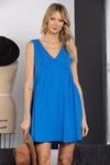 BLUE SLEEVELESS V-NECK FRILL TRIM CAMI DRESS