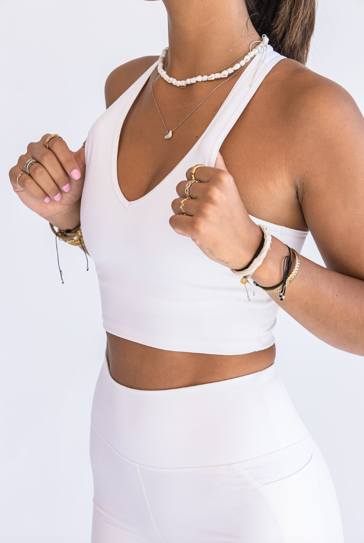 close up view of V Neck Bra Top white