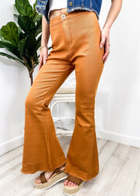 Orange Bell Bottom High Waist Denim Jeans