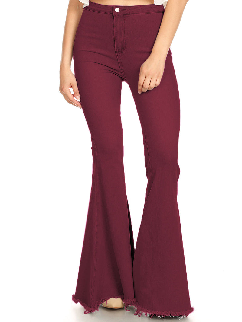 Burgundy Bell Bottom High Waist Denim Jeans