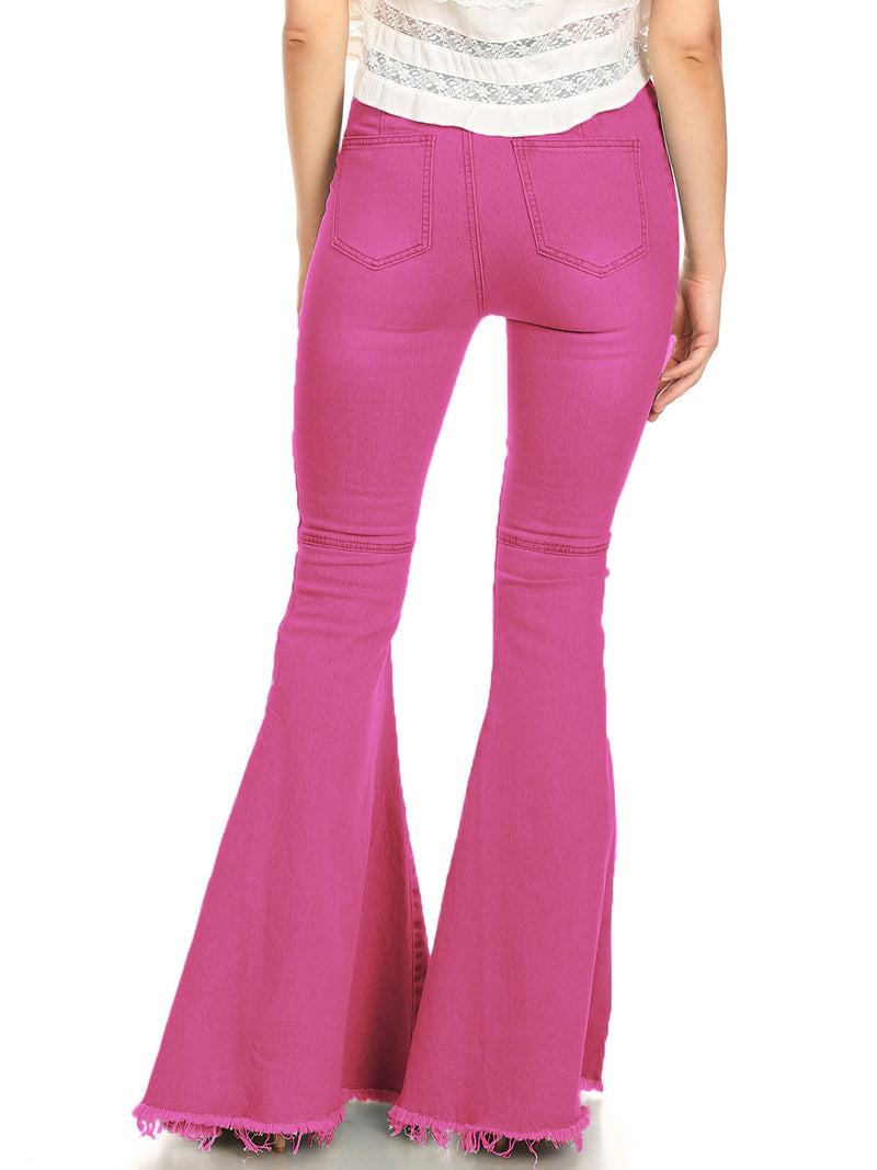 Pink Bell Bottom High Waist Denim Jeans