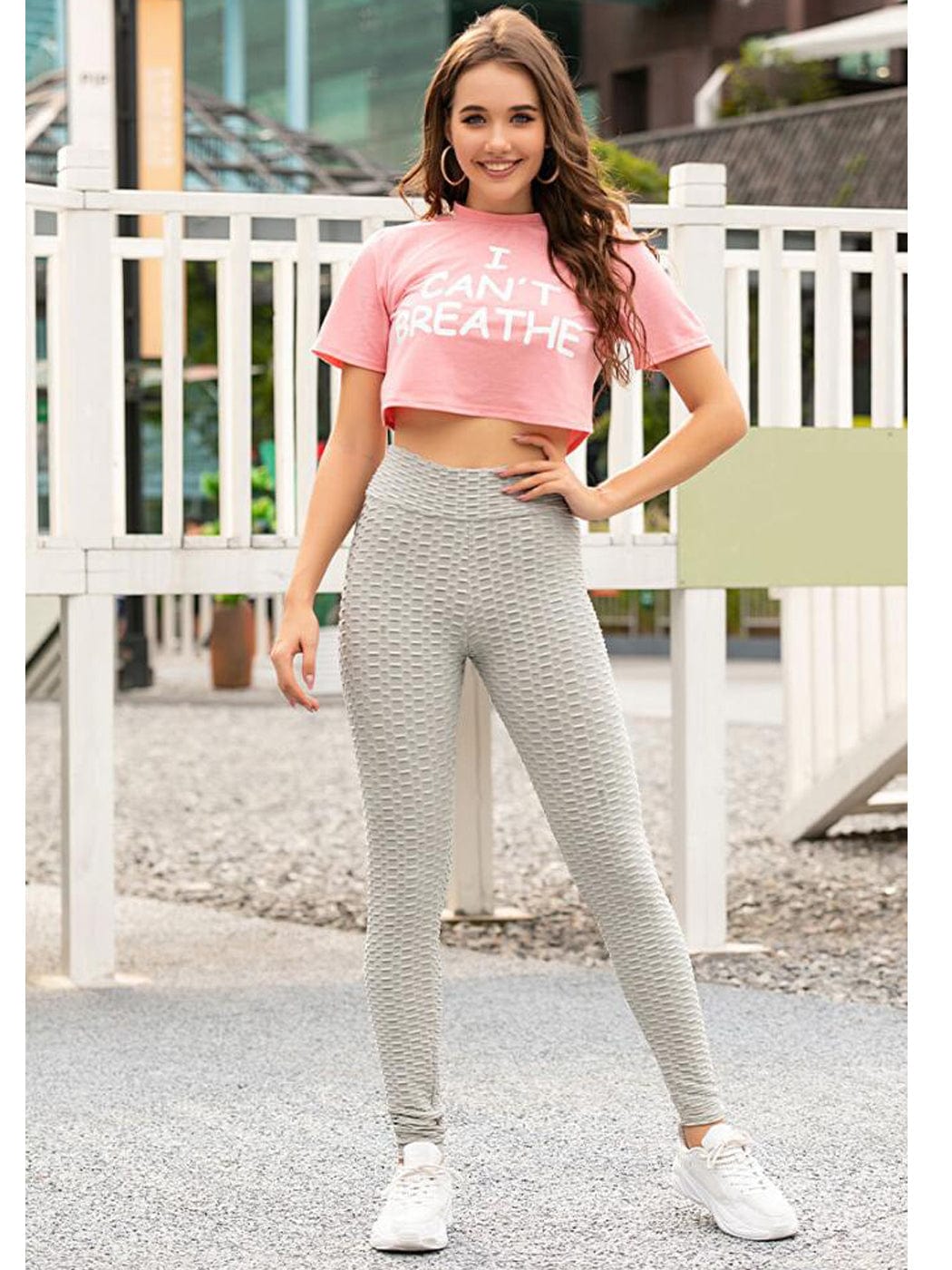 Full Front view of High Waisted Honey Comb Tummy Leggings