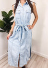 Cute Anna-Kaci Women's Sleeveless Jean Shirt Dress Tied Waist Turn Down Collar Pocket Denim Dress