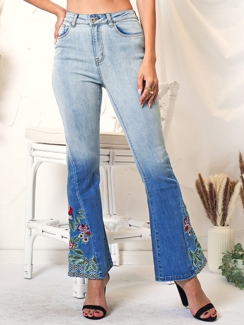 Another close up view of Classic Retro High Waist Long Denim Bell Bottom Jeans