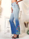 Side view of Classic Retro High Waist Long Denim Bell Bottom Jeans