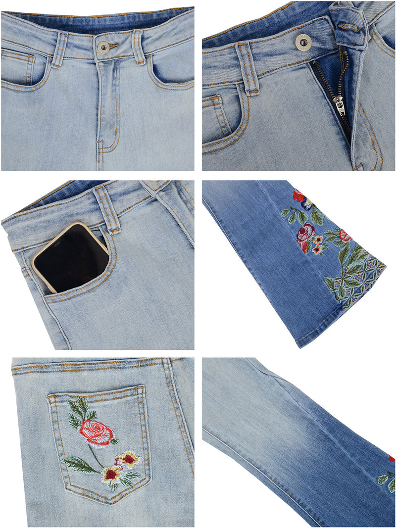 Close up of pocket on Classic Retro High Waist Long Denim Bell Bottom Jeans