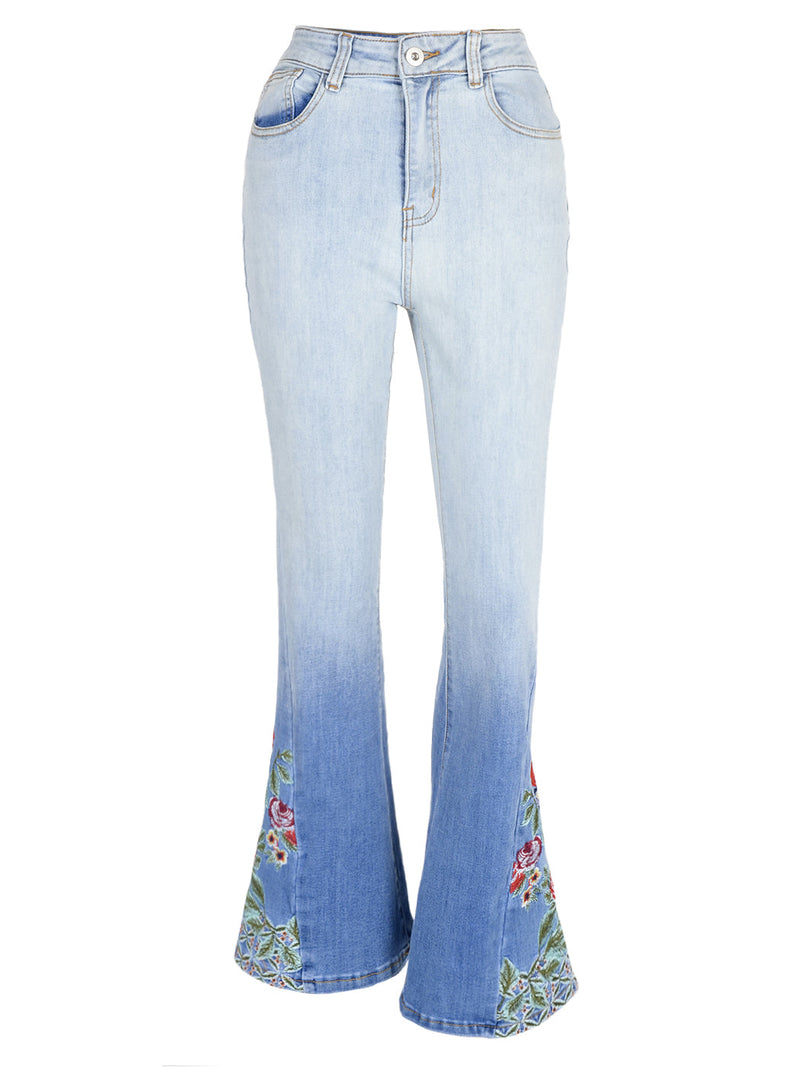 Trendy Classic Retro High Waist Long Denim Bell Bottom Jeans