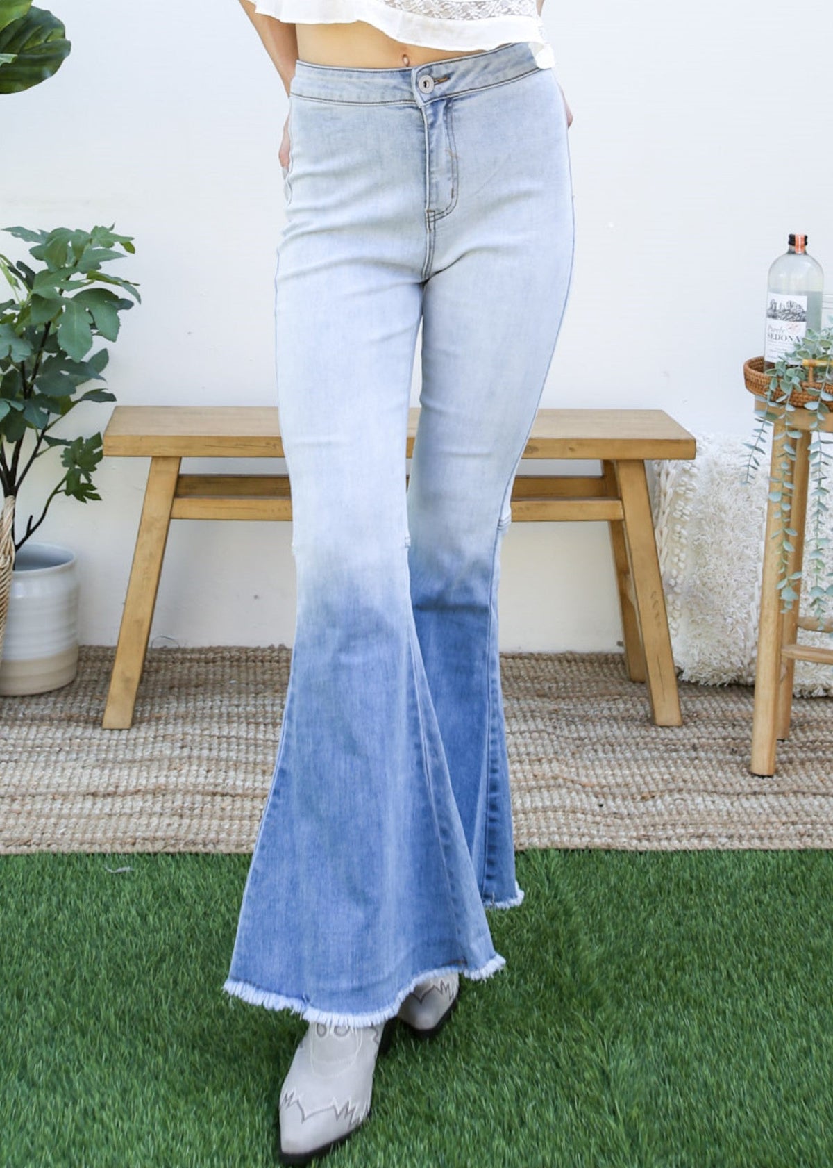 Front view of Bell Bottom High Waist Denim Jeans