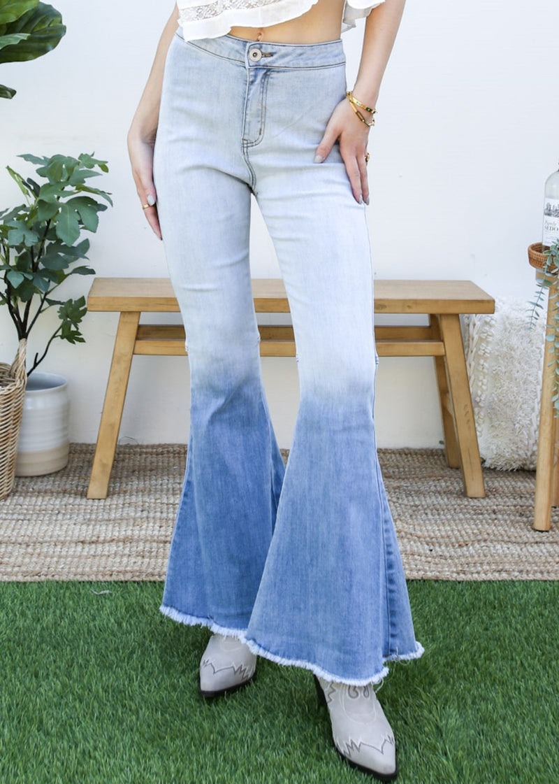 Light blue denim Bell Bottom High Waist Denim Jeans