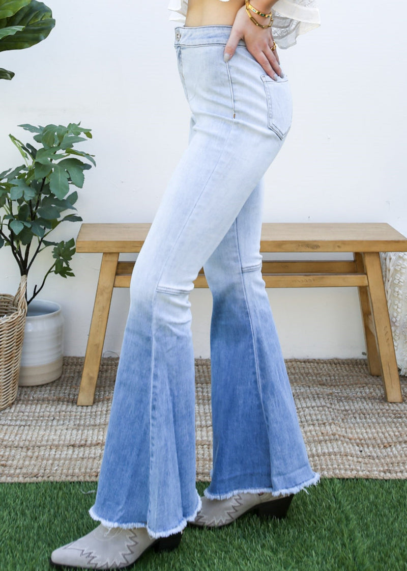 Side view of Bell Bottom High Waist Denim Jeans