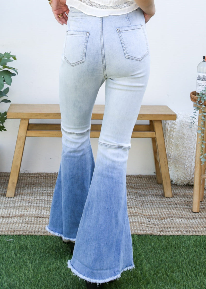 back view of Bell Bottom High Waist Denim Jeans