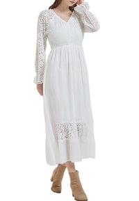 Womens Lace Long Sleeve V Neck Fall Maxi Dress by Anna-Kaci