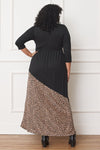 Back of black and brown Asymmetrical Leopard Accent Maxi Dress