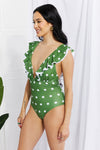 Popular Moonlit Dip Ruffle Plunge Swimsuit in Mid Green